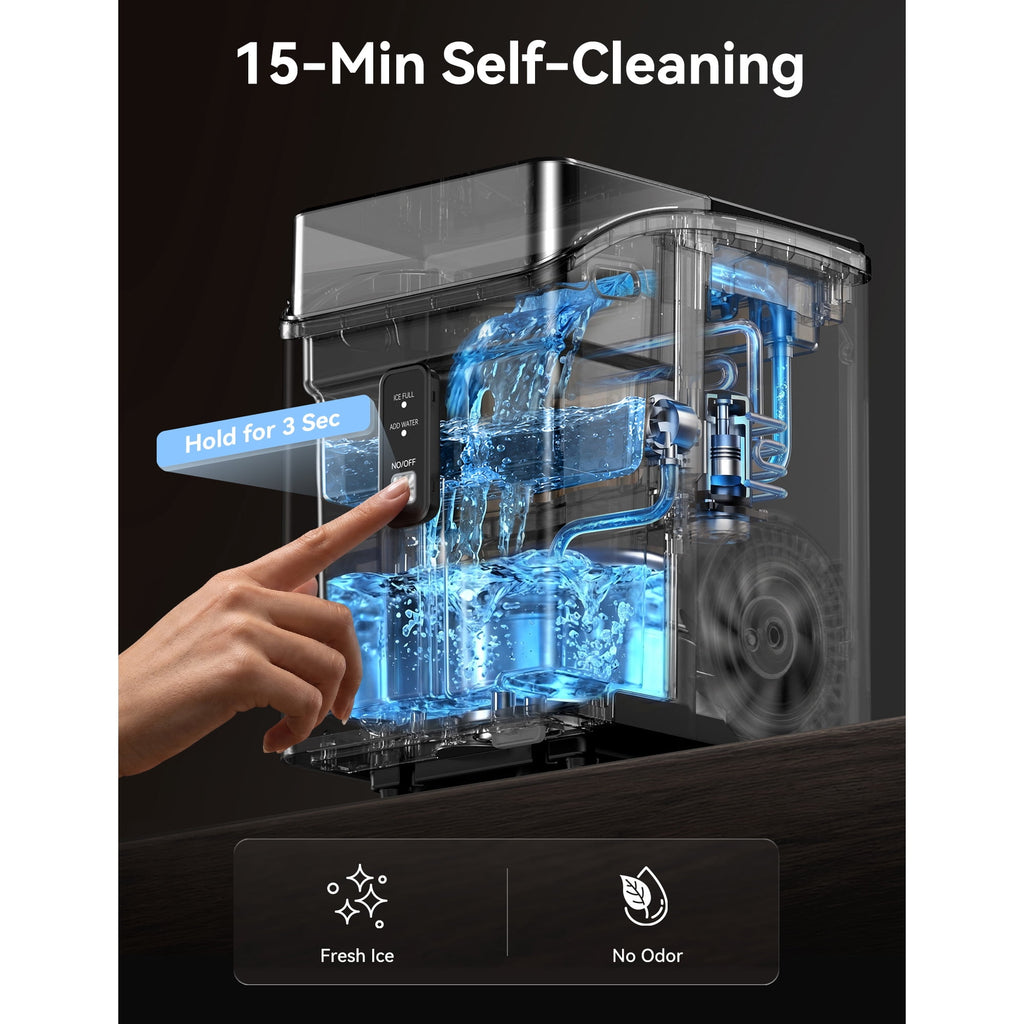 Goosiay Slim Countertop Nugget Ice Maker Machine, 33lb per Day Mini Compact Chewable Pebble Crushed Portable Ice Maker, Black