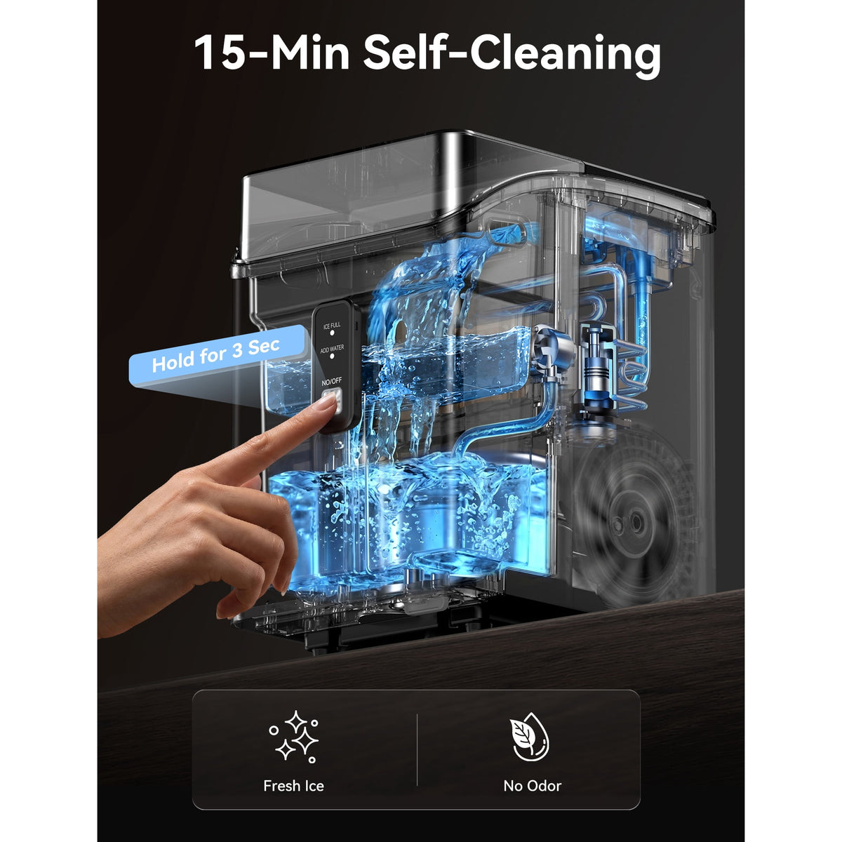 Goosiay Slim Countertop Nugget Ice Maker Machine, 33lb per Day Mini Compact Chewable Pebble Crushed Portable Ice Maker, Black