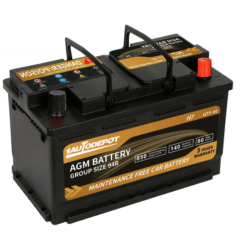 1AUTODEPOT Platinum AGM Group 94R Battery, 12 Volt Rechargeable Automotive Batteries for Car, H7 850CCA 80Ah 140RC