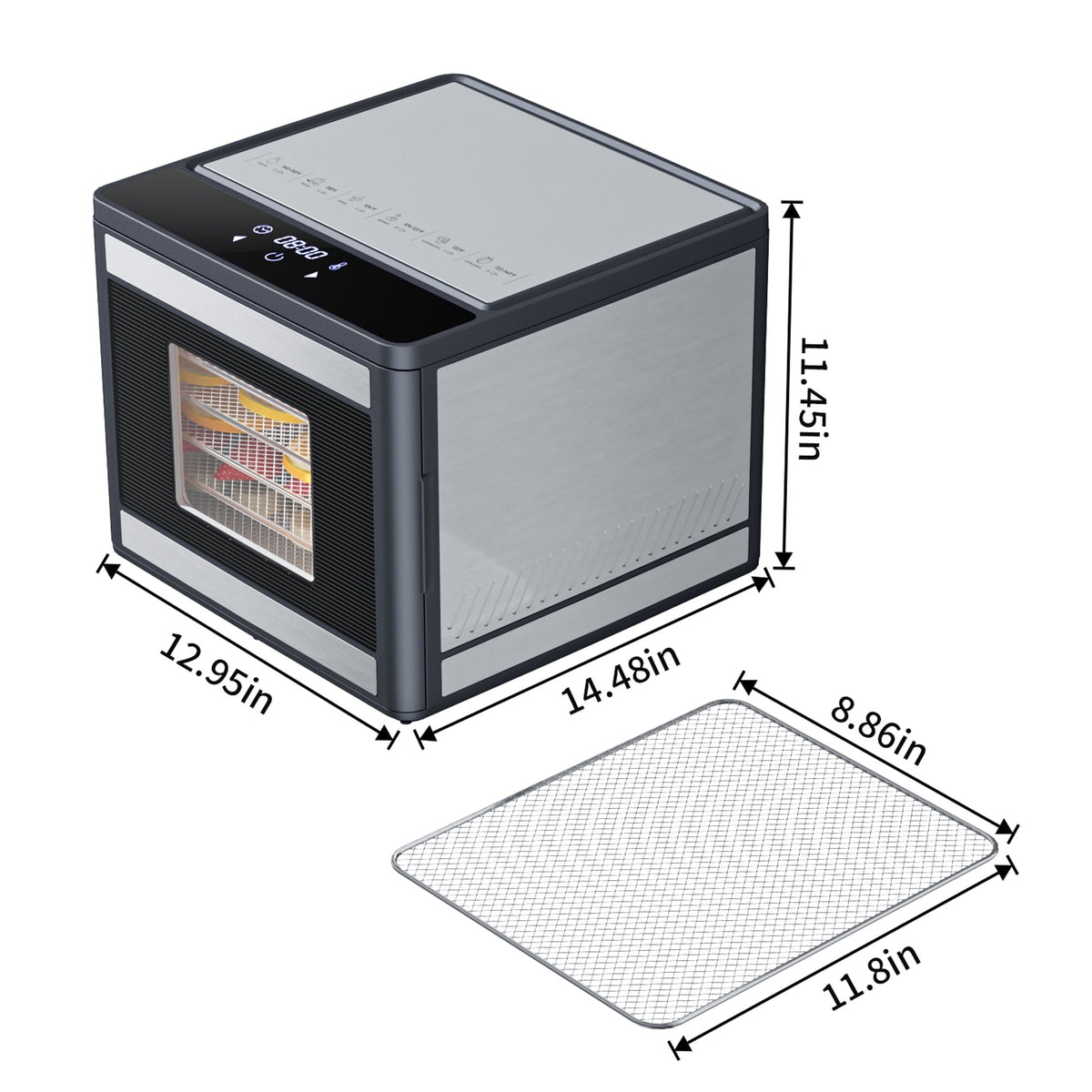 TINANA 6-Tray Stainless Steel Food Dehydrator with Touch Control, 95–158°F Adjustable Temperature, 48-Hour Timer, 360° Airflow, Dark Gray