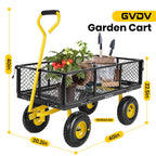 GVDV Heavy Duty Steel Garden Cart with Liner, 40" x 20", 660lbs Capacity, 10" Wheel, Utility Cart for Yard Work Hauling and Outdoor Use, Black/Yellow