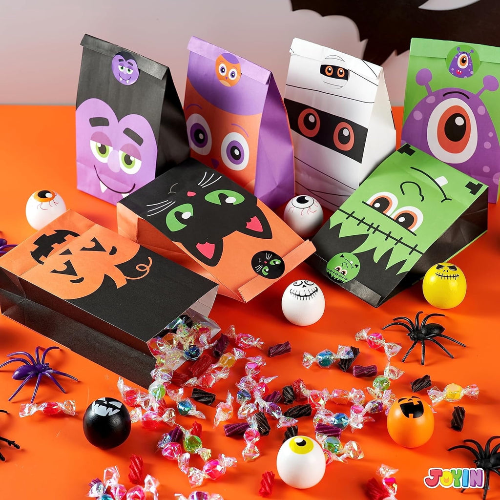 Joyfy 60 PCS Halloween Treat Bags with Stickers, Halloween Trick or Treat Bags for Kids Halloween Party Favors Exchange, Goodie and Candy Bags for Holiday Party Supplies