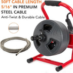 50Ft x 5/16 Inch Drain Cleaner Machine, Professional Electric Drain Auger for 3/4-3 Inch Pipes, Foot Switch with 6 Cutters, Gloves, Drain Auger