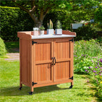 Yaheetech Wooden Garden Potting Bench Table with Storage Cabinet for Outdoor, Brown