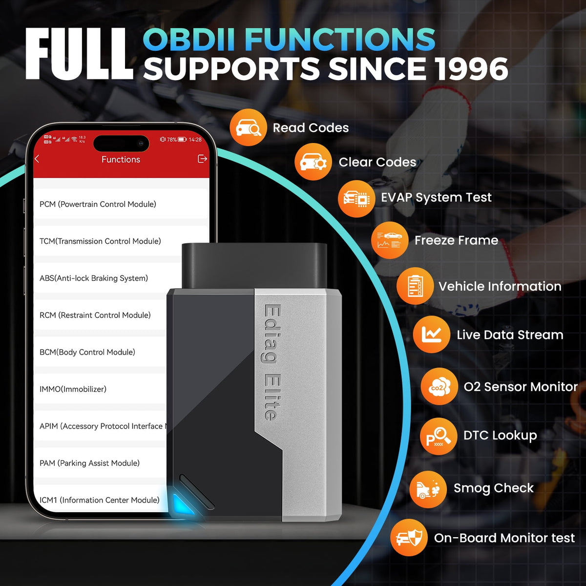 KINGBOLEN Ediag Elite OBD2 Bluetooth Car Scanner, Bi-Directional Control Scan Tool for iOS & Android with All System Diagnostic, 15+ Hot Reset, CANFD