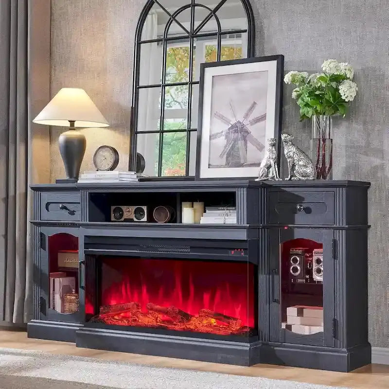 Farmhouse-Style Electric Fireplace TV Stand, 16D x 70W x 32H, Up To 80 Inch TVs