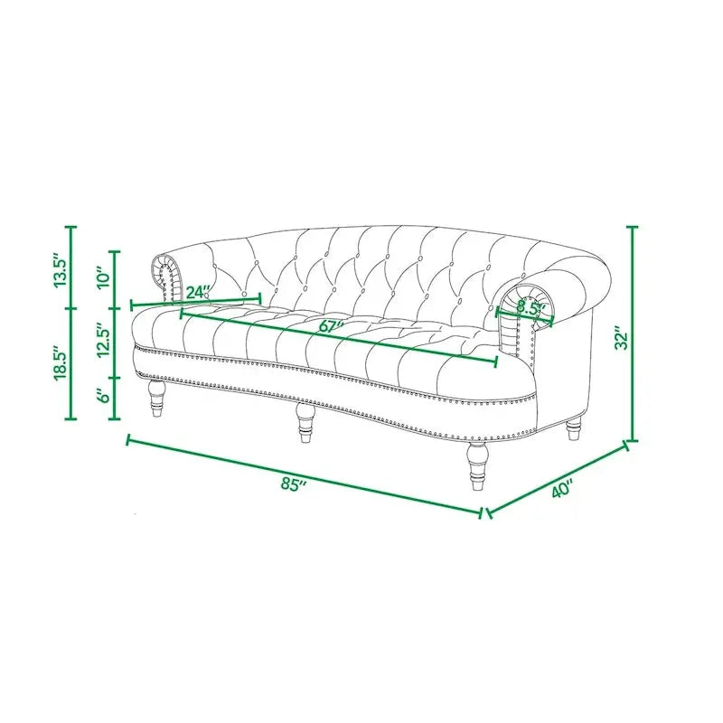 Jennifer Taylor Home La Rosa 84-Inch Velvet Chesterfield Sofa - Tufted Upholstered