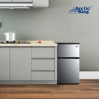 Arctic King Two-Door Mini Fridge With Freezer, 3.2 Cu. Ft., Stainless Steel
