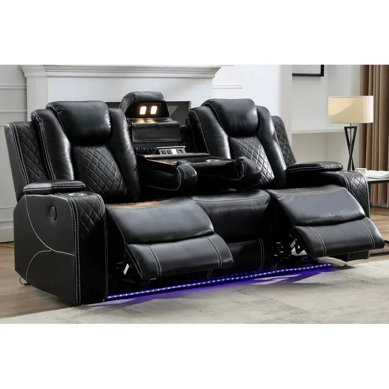 Power Reclining Living Room Sofa, 3 Seats, Faux Leather, 82 Inches Wide - Dual Recliners