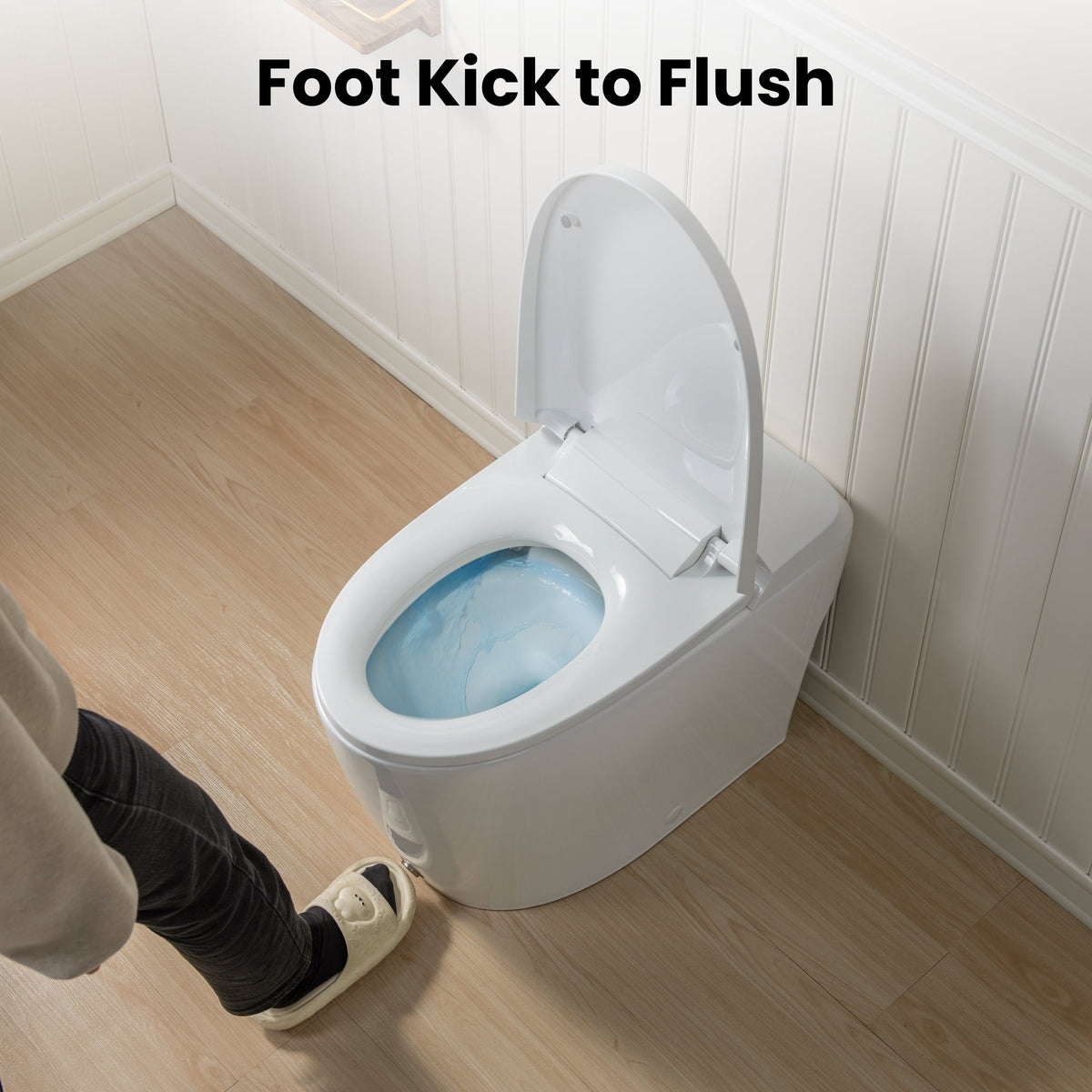 Modern One-Piece Toilet with Pressure-Assisted Flush, Hands-Free Foot Kick & Button Flush, 1.0 GPF WaterSense, 1000g MaP Flush, Soft Close Seat