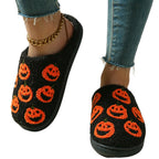 KEVCHE Halloween Cute Pumpkin Cotton Closed Toe Slippers for Women, Soft Warm Indoor House Foam Slippers, Cozy Fluffy Fall Winter Home Footwear for Bedroom Comfort