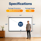 SPECSTAR 100 inch Manual Pull Down Projector Screen, 16:9 HD Retractable Projector Screens with Auto Locking for Movie Home Theater Cinema Office