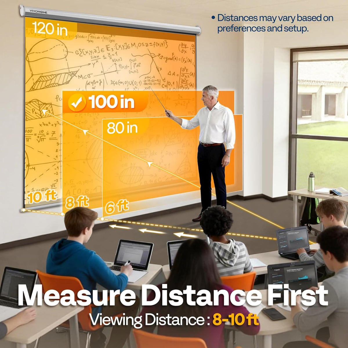 SPECSTAR 100 inch Manual Pull Down Projector Screen, 16:9 HD Retractable Projector Screens with Auto Locking for Movie Home Theater Cinema Office