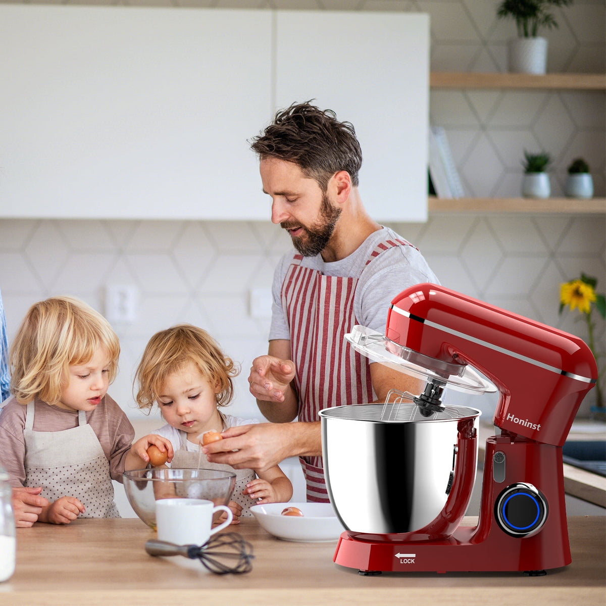 Honinst 6.5 QT Electric Stand Mixer, 10+P Speeds Lightweight with Tilt-Head Kitchen Stand Mixer, Dough Hook, Whisk, Beater and Bowl, Food Mixer for