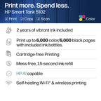 HP Smart Tank 5102 Wireless All-in-One Cartridge-Free Ink Tank Printer, 2 Yrs Ink Incl, Surf Blue