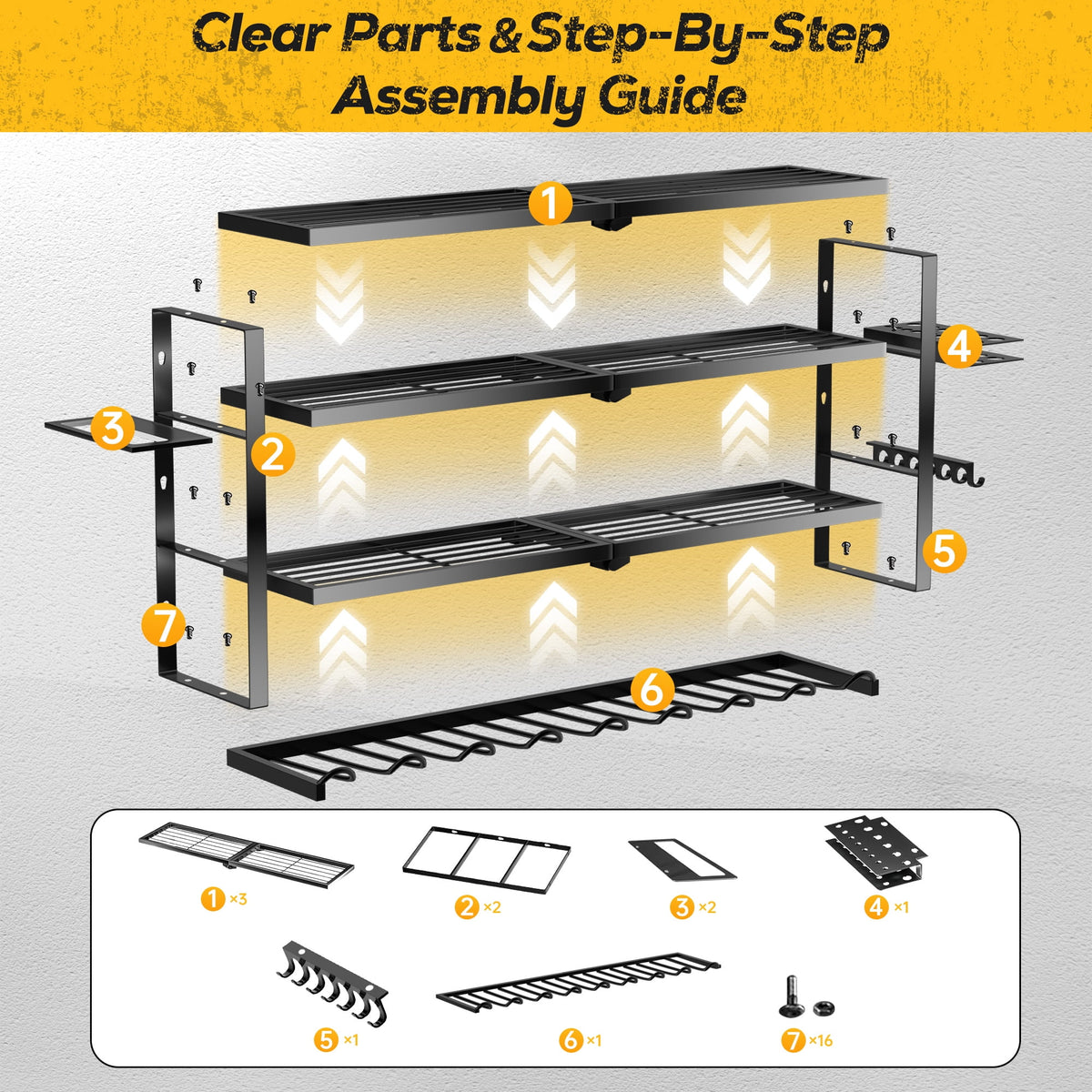Riousery Power Tool Organizer Wall Mount, 4-Tier Heavy-Duty Carbon Steel Storage Rack with 8 Drill Holders, 3 Side Hooks, 350 LBS Capacity