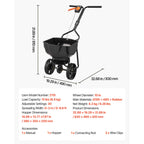 KFFKFF Walk-Behind Spreader Steel Frame Plastic Hopper 15lb Capacity 9.8ft Broadcast Width 10 Inch Pneumatic Tires Adjustable Flow Lawn Fertilizer