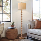 Oneach 62" Farmhouse Floor Lamp for Living Room,Wood Grain Brown Standing Lamp for Bedroom Retro