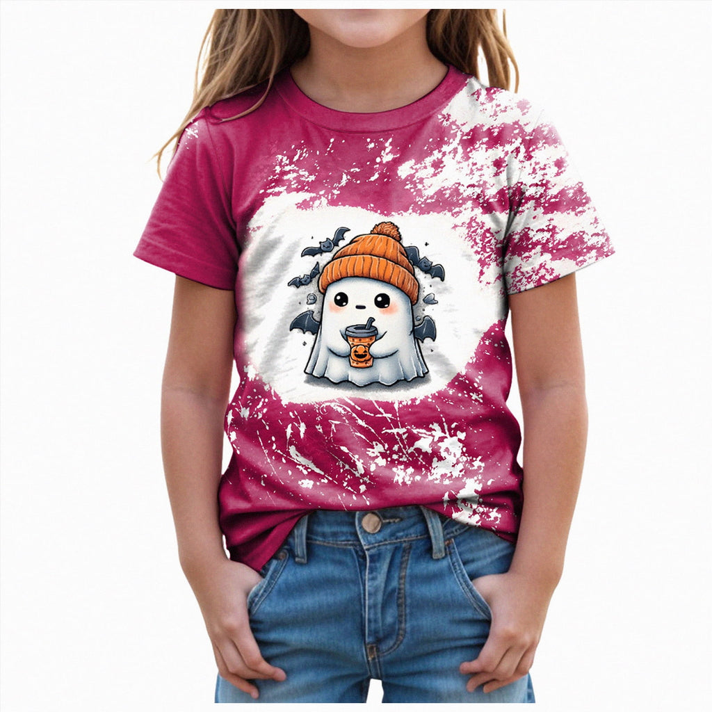 CAUYDY Halloween Ghouls Ghost Retro Girl Kids T-Shirt Graphic Tshirt Little Kids Fall Short Sleeve Tee Tops(Orange, 8-9 Y)