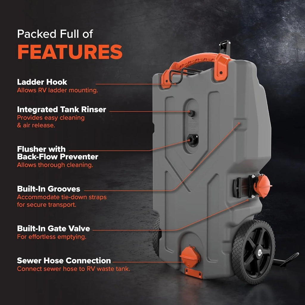 Camco Rhino 36-Gallon Portable RV Tote Tank With 2 Wheels - 39006