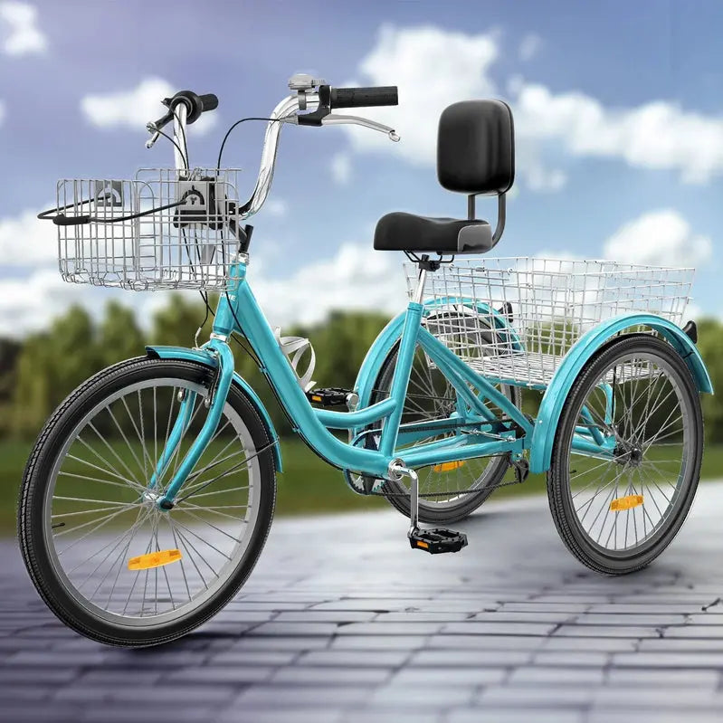 26-Inch Adult Tricycle - 7-Speed Heavy-Duty 3-Wheeled Bicycle