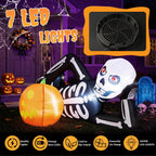 Ktaxon 7' Halloween Inflatables Skeleton Outdoor Halloween Decoration Reclining Skeleton with Pumpkin,Built-In LED Lights
