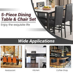 5 Piece Kitchen Dining Table and Chair Set, Dining Room Table Set with Faux Marble Table PU Leather Padded Chairs, Rectangle Dining Table Set for 4