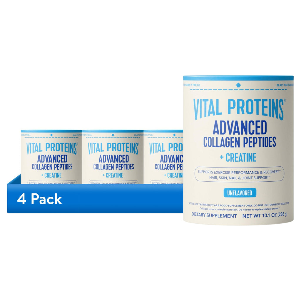 4 pack) Vital Proteins Advanced Collagen Peptides Plus Creatine Monohydrate Powder, Supports Exercise Performance & Recovery, Unflavored, 10.1 oz