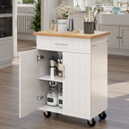 Walsunny Kitchen Island Table Stand with Storage on Wheels,Rolling Kitchen Cart Storage Cabinet with Drawer,White