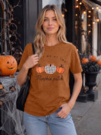 KimSoong Women Halloween Shirt Plaid Pumpkins Graphic Crew Neck Short Sleeve T-Shirts Tops