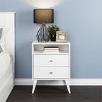 Prepac Milo 2-Drawer Tall Nightstand With Open Shelf, White