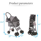 Foldable Pet Travel Stroller For Cats & Dogs, Waterproof, 4 Wheels, Black