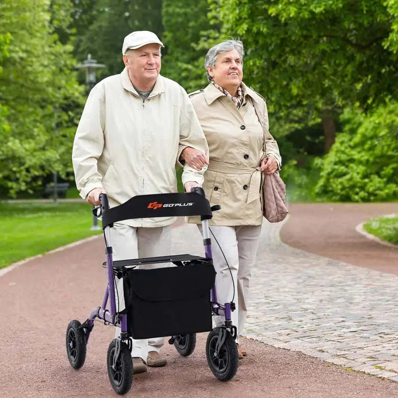 Heavy-Duty Foldable Rollator Walker With 9.5in Pneumatic Wheels, Built-In Seat, Blue Or Purple