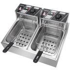 Stainless Steel Double-Cylinder Commercial Electric Deep Fryer, 12.7QT/12L, 5000W