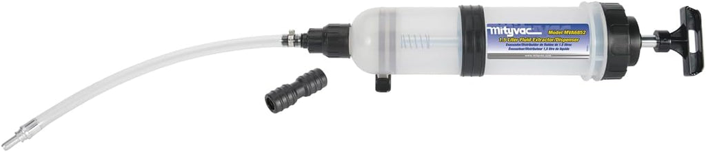 Mityvac MVA6852 1.5 Liter Fluid Evacuator Extractor and Dispensing Syringe, Twist-valve, Dual-seal Piston, MVA7218 Rubber ATF Adapter, For Master