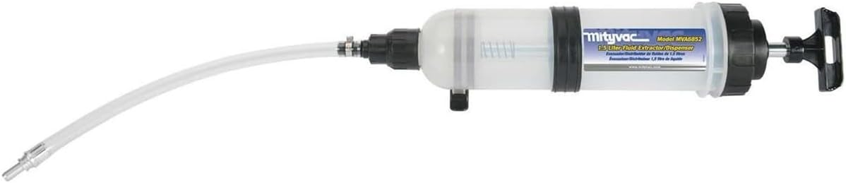 Mityvac MVA6852 1.5 Liter Fluid Evacuator Extractor and Dispensing Syringe, Twist-valve, Dual-seal Piston, MVA7218 Rubber ATF Adapter, For Master