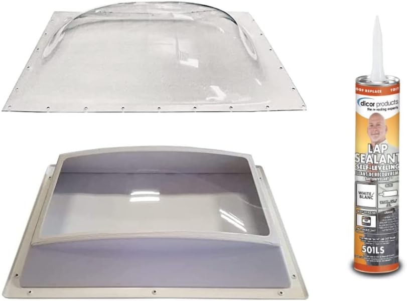 SCT RV Skylight Bundle - Clear Outer Dome 14" x 22", Flange 17" x 25" and Inner Dome with Window 14" x 22" + Dicor 501LSW-1 Lap Sealant