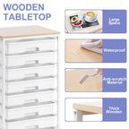 KK KINGRACK Storage Rolling Drawer Cart, Drawer Organizer with 8 Drawers and Wooden Tabletop, Metal & Plastic, White