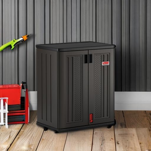 Suncast 30" Base Cabinet, Heavy-Duty Garage Storage Cabinet, Dark Gray