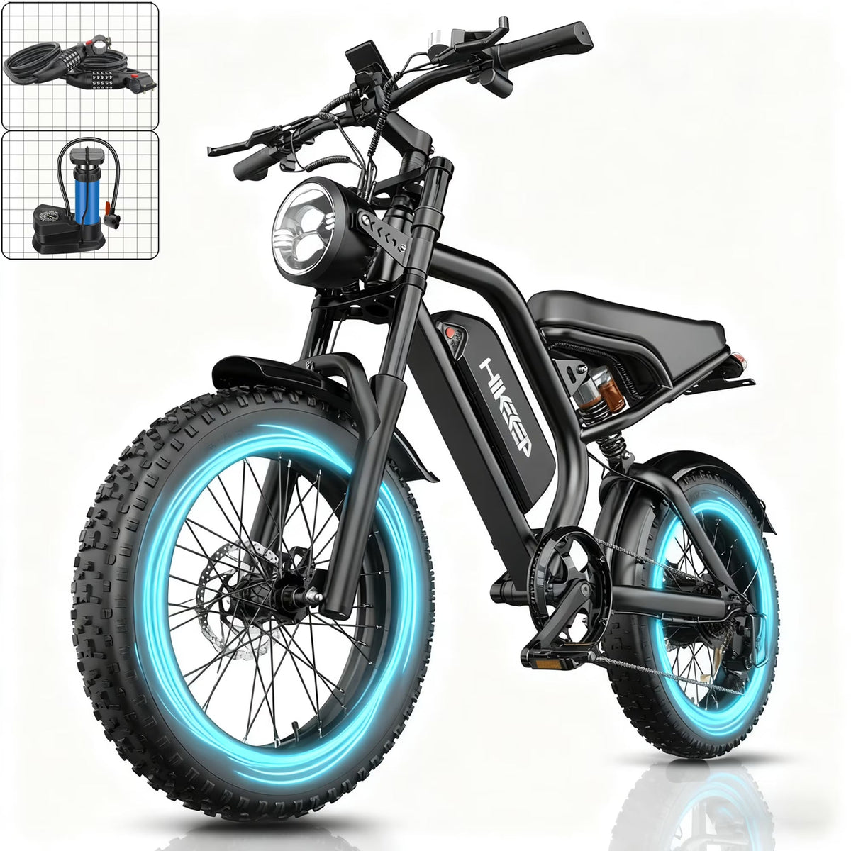 HiKeep Adult Fat Tire Electric Bike, 20 inch, 1500W Peak, 48V 15Ah, Black - K6-L-1.0