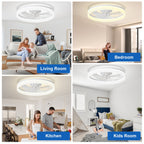 Depuley 20" White Flush Mount Ceiling Fan with Light - Low Profile, App & Remote Control, 6-Speed Quiet DC Motor, Dimmable LED for Bedroom