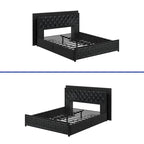 Moasis Queen Upholstered Faux Leather Platform Bed Frame With Headboard, 4 Storage Drawers, RGB LED Lights, USB-C Charging Ports - Black