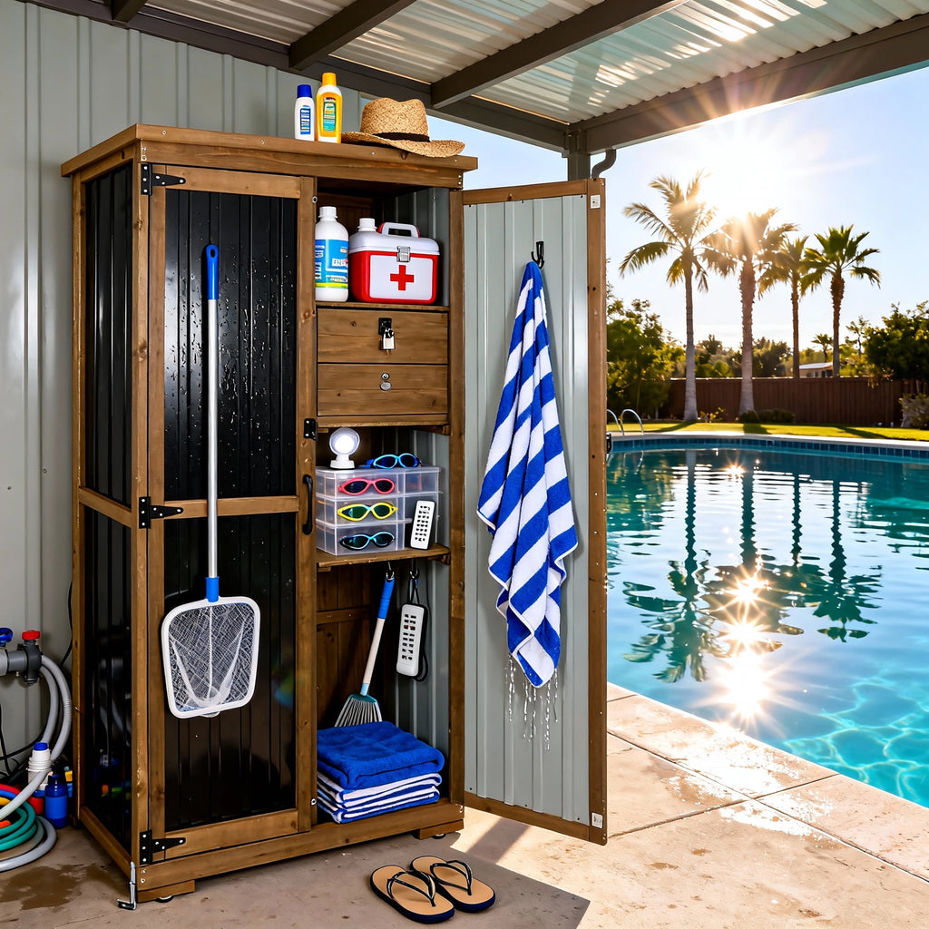 Outdoor Storage Cabinet Waterproof with Shelves, Small Storage Shed, Vertical Tall Patio Backyard Garden Storage Cabinet Tool Organizer for Outside