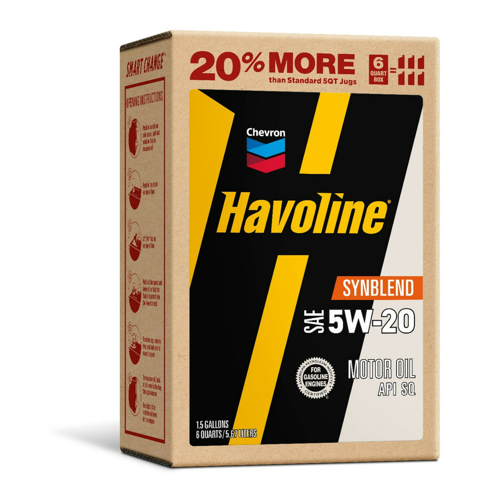 2 pack) Chevron Havoline Synthetic Blend Motor Oil 5W-20, 6 Quart, Smart Change Box