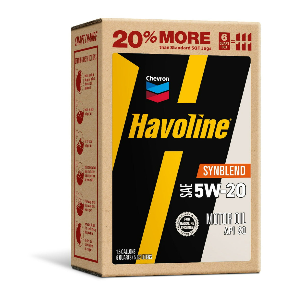 2 pack) Chevron Havoline Synthetic Blend Motor Oil 5W-20, 6 Quart, Smart Change Box
