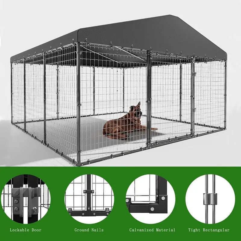 Kullavik Extra-Large Heavy-Duty Outdoor Dog Kennel - 118 x 118 x 70 Waterproof Roof Enclosure
