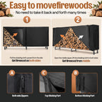 SPECSTAR 8ft Heavy Duty Indoor Outdoor Firewood Storage Log Rack with Cover Combo Set Black