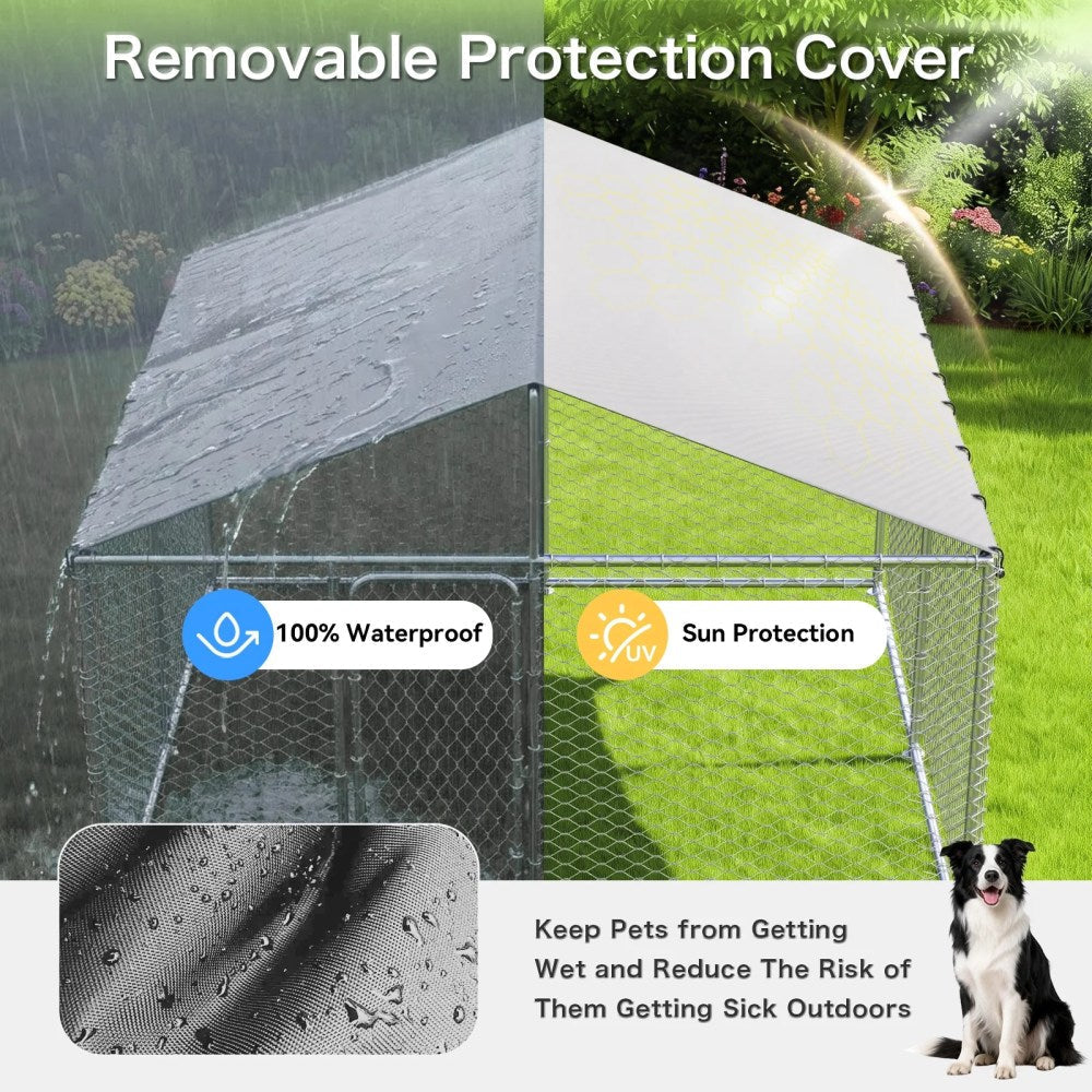 YOKWOK Outdoor Dog Kennel With Roof, 7.5X7.5ft, Silver - Outdoor Dog Crate
