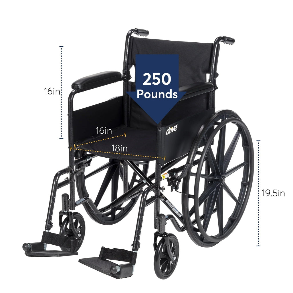 Drive Medicals Silver Sport 1 Wheelchair With Full Arms And Swing Away Removable Footrest - Silver Sport 1