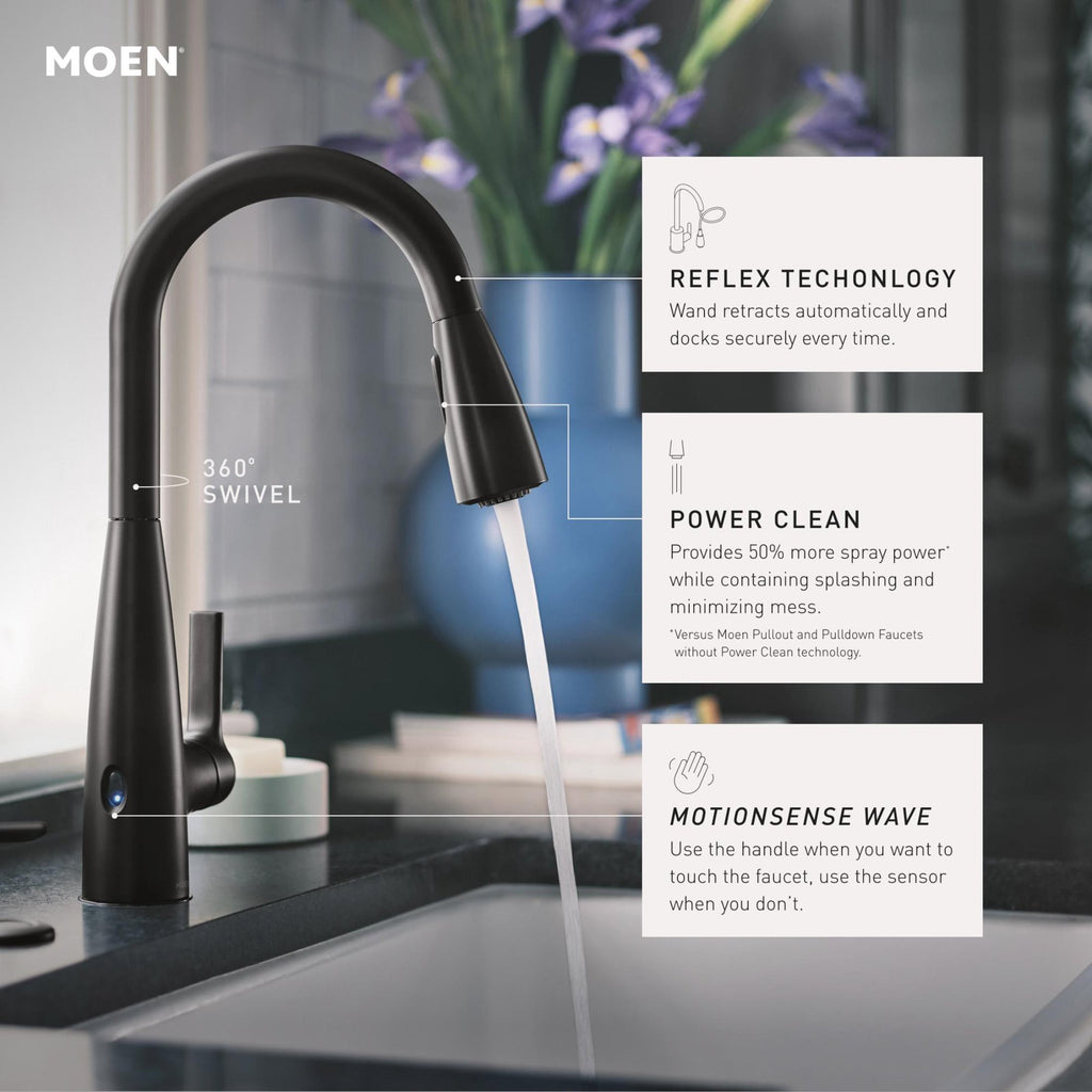 Moen Haelyn Chrome Touchless Single-Handle Pulldown Sprayer Kitchen Faucet with Soap Dispenser, Features Power Clean for a Faster Wash